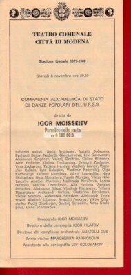 STADTTHEATER VON MODENA, OPER- UND BALLETTSAISON 1979/1980, IGOR MOISSEIEV