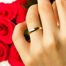 14k Solid Yellow Gold 4mm Classic Dome Wedding Band Dainty Plain Wedding Ring