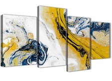 Mustard Yellow and Blue Swirl Living Room Canvas Pictures - Abstract Print