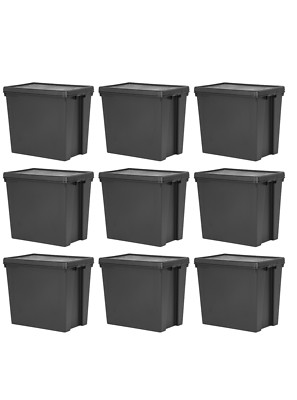 [9er Set] 92L Schwerlast Schwarz Aufbewahrungsbox mit Deckel Recycling Kunststoff Behälter