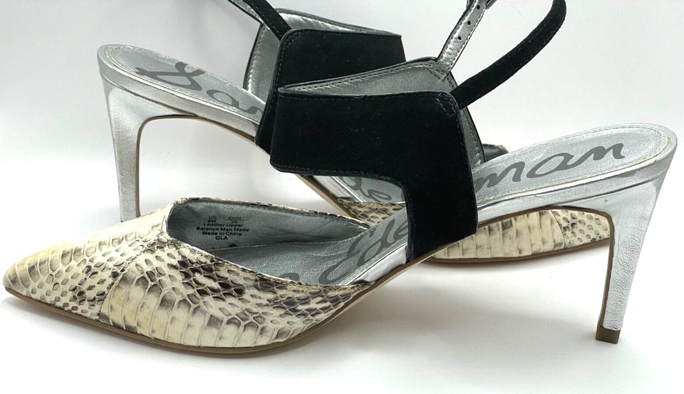Sam Edelman NY Snakeskin Leather Suede Heels Women's Pumps Size 8M Beige Black - Image 3 of 4