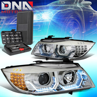 FOR 2009-2012 BMW 3-SERIES E90 4DR 3D LED HALO PROJECTOR HEADLIGHT+TOOLS CHROME