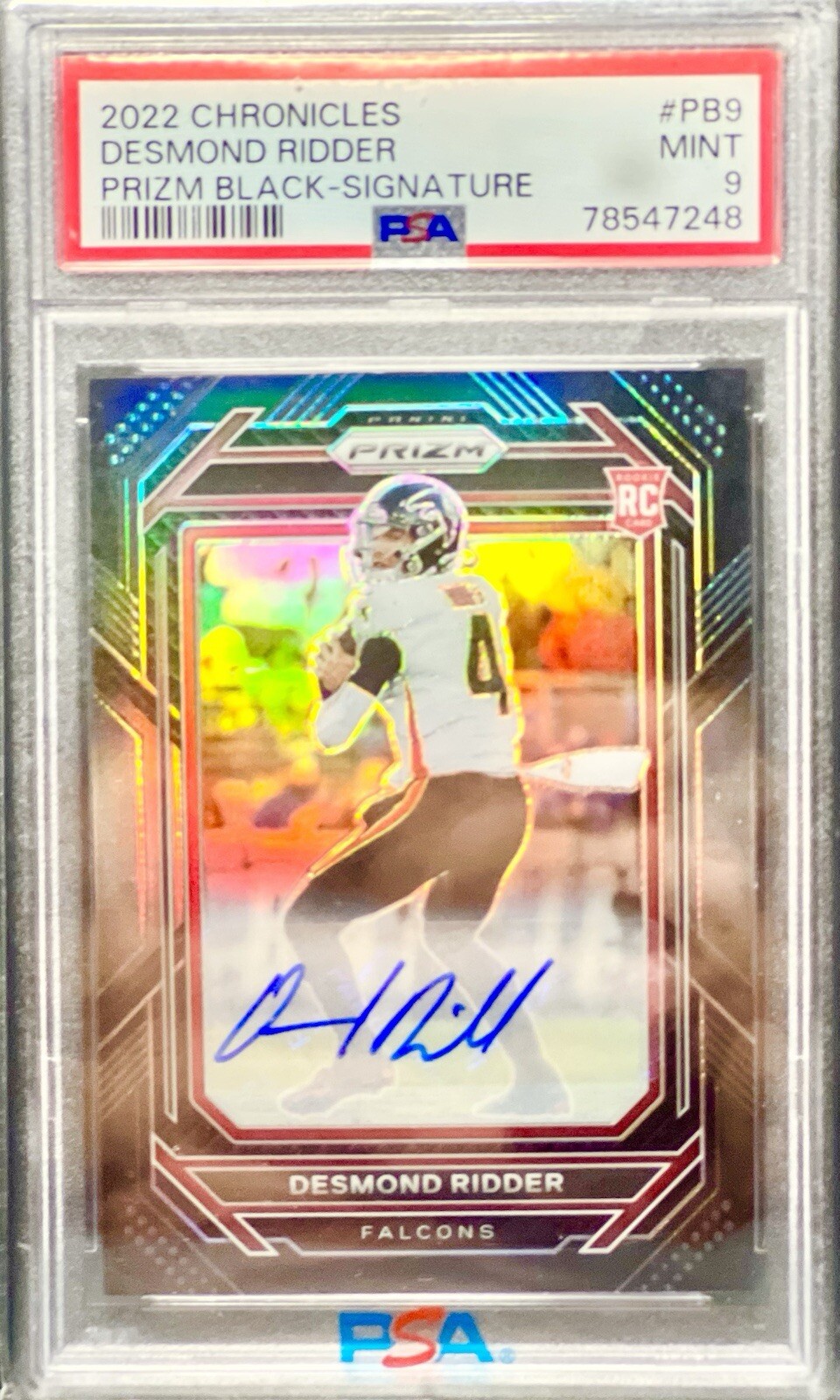2022 Chronicles Prizm Black Desmond Ridder Auto RC #PB-9 PSA 9 Atlanta Falcons