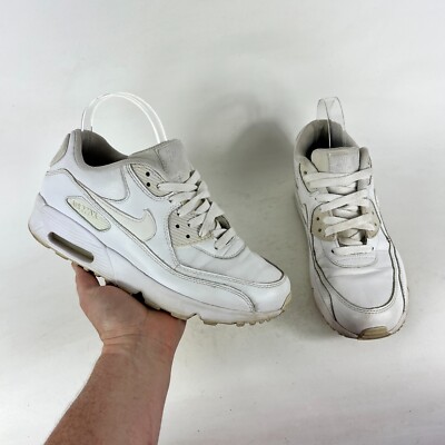 Nike Air Max 90 Boys 7 White Leather Lace Up Running Athletic Shoes 833412-100