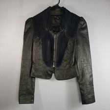 Ryu Anthropologie Womens S Black Metallic Gold Over Black Crop Peplum Jacket