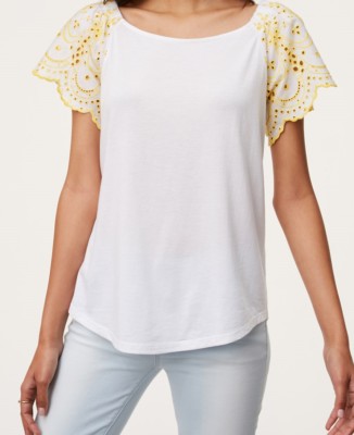 Ann Taylor LOFT Eyelet Sleeve Top Size Medium White Color NWT