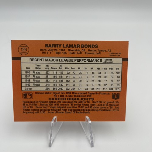 CARTE ERREUR BARRY BONDS 1990 DONRUSS #126 - Photo 3 sur 9