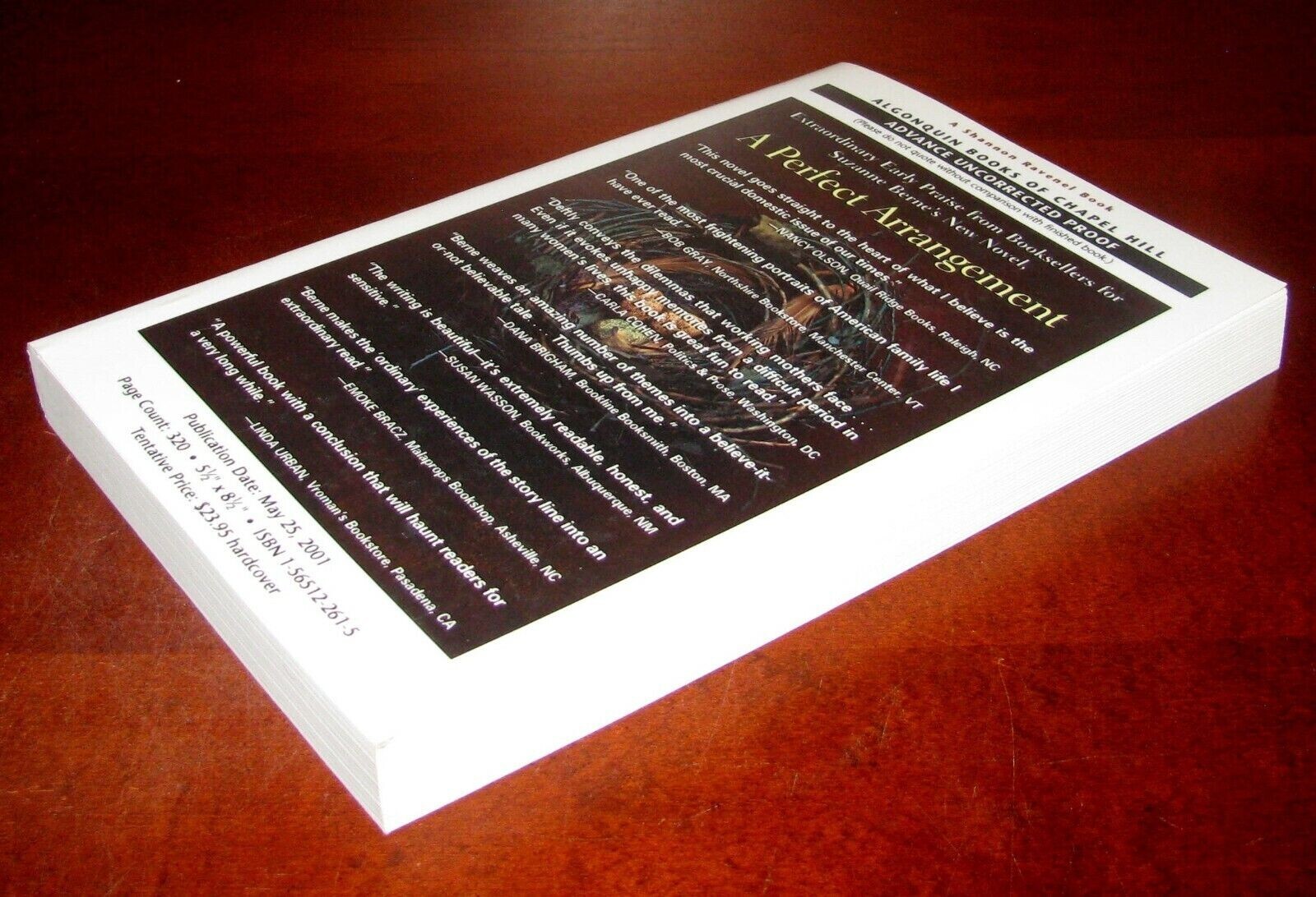 A Perfect Arrangement ARC Suzanne Berne Uncorrected Proof 1st Ed Paperback