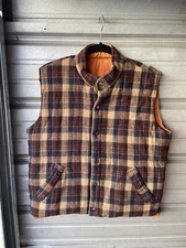 Vintage 70's/80's Olympic Trails Reversible Vest Wool Blend Plaid Men's M Brown