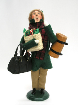 BYER'S CHOICE CAROLERS - THE TRAVELER w/ LUGGAGE, TOTE BASKET & SLEEPING MAT