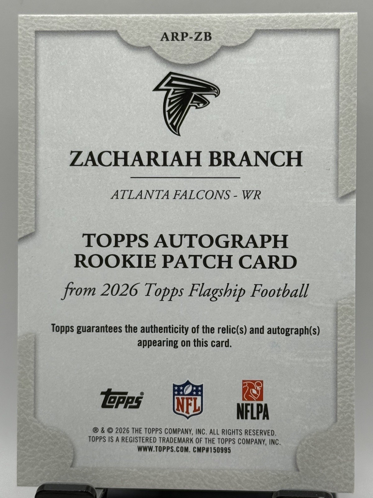Topps 2026 Flagship Zachariah Branch Falcons ARP-ZB RC Patch Auto 12/25 view 6