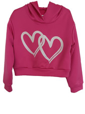 Little Girl's Pink Pullover Sweatshirt Hoodie with White Hearts - Size 5