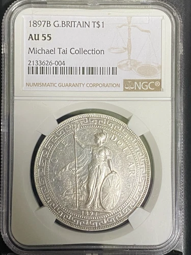 1897 B Great Britain Silver Trade Dollar Michael Tai Collection NGC AU55