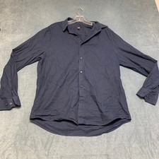 Express Slim 1MX Dress Shirt Men Large Navy Blue Long Sleeve Formal Business