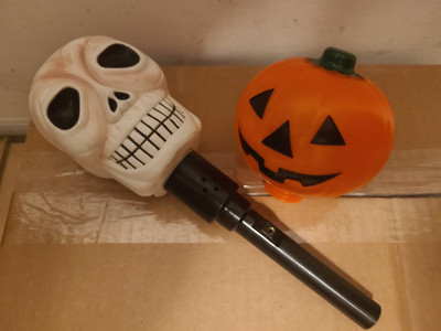 Vintage Halloween Telco Weirdo Light Stick Skull and Pumpkin Plastic Toppers