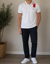 Image of HUGO Boss Dinoso 99 Polo Shirt,White Slim Fit Tipped Collar Mens Size S New NWT.