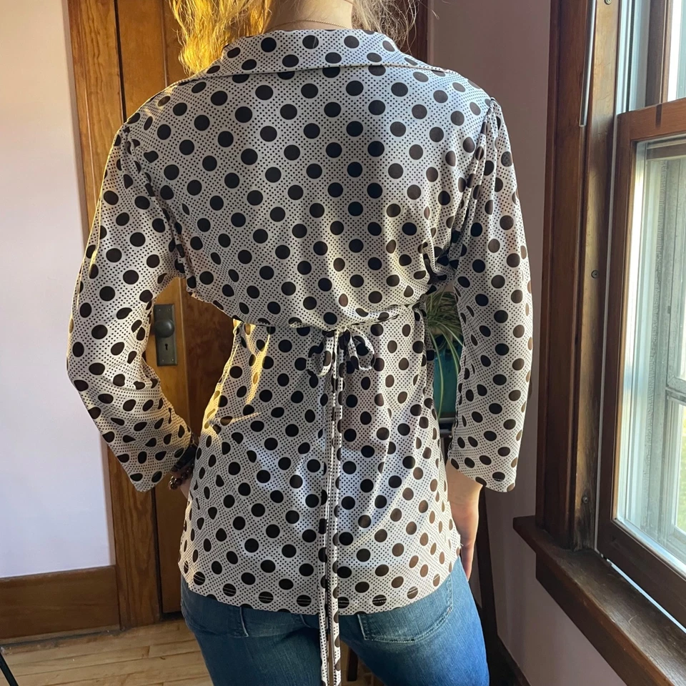 Babydoll Top Vintage Y2K Lunares M Espresso Martini Acción de Gracias Conjunto Profundo V Foto 3 de 4