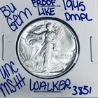 1945 BU UNCIRCULATED WALKING LIBERTY SILVER HALF DOLLAR AUTHENTIC U.S. MINT 3851
