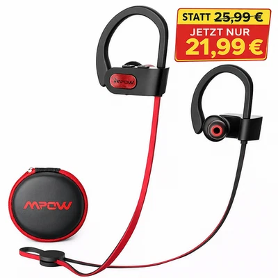 MPOW BH088AB Bluetooth Sport Kopfhörer IPX7 Wasserdicht 16H Akku CVC6.0 Ohrbügel - Bild 1 von 4