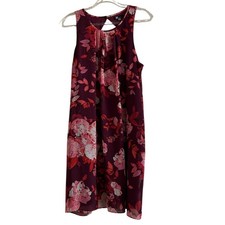 Kut from the Kloth Burgundy Floral Sleeveless Shift Dress Keyhole Back Size 12