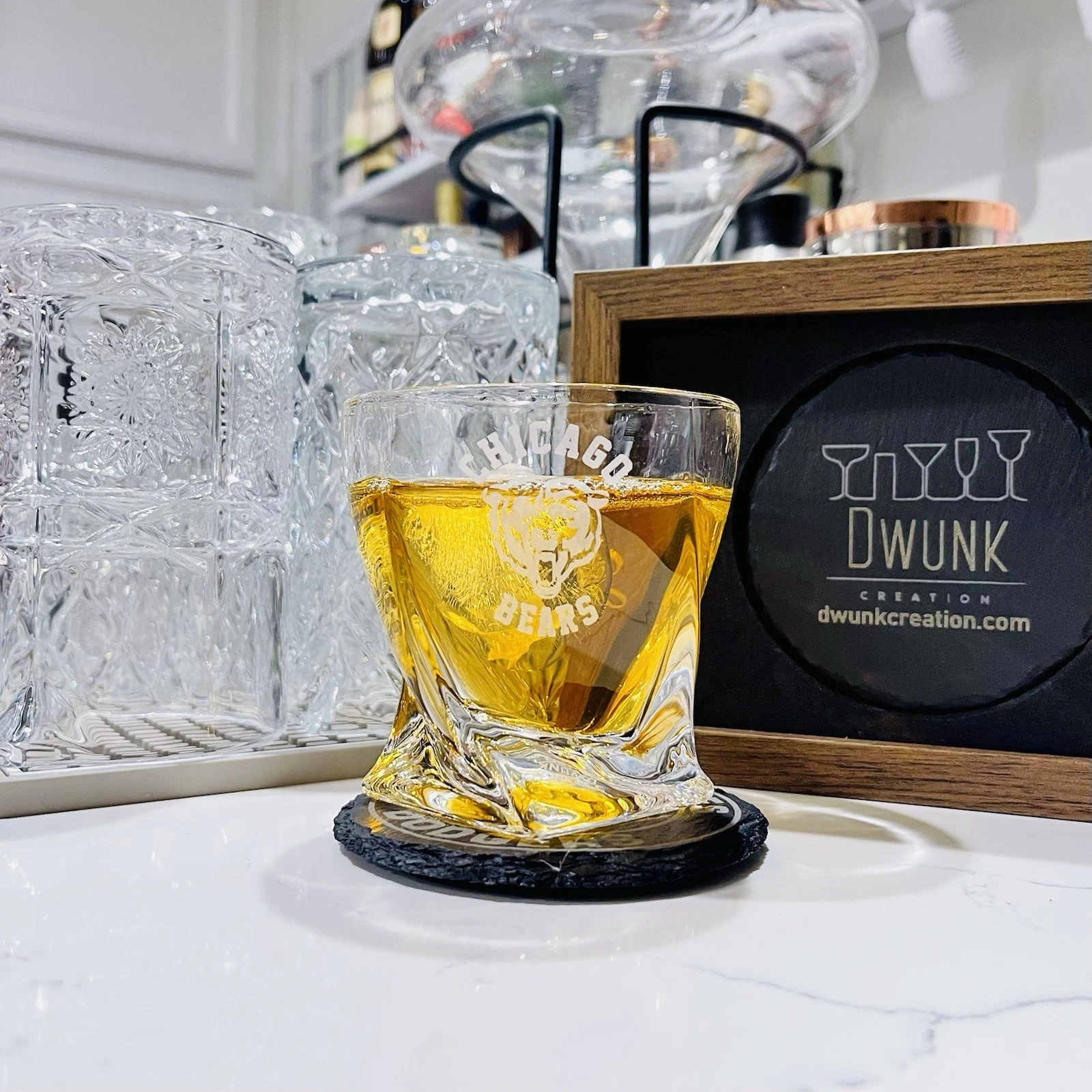 Engraved Chicago Bears Whiskey Glass - Twisted Whiskey Glasses