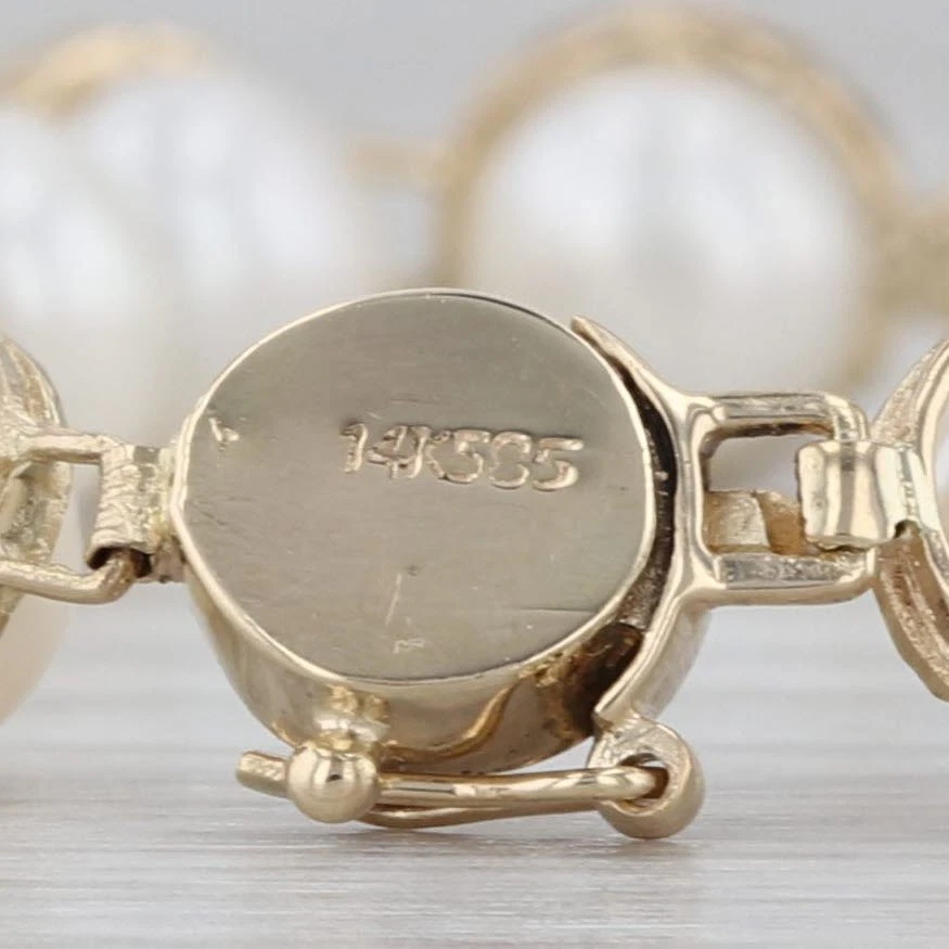 Cultured Pearl Tennis Bracelet 14k Yellow Gold 7" 7.5mm Chinese Calligraphy - Image 4 of 4