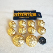 RALPH LAUREN Replacement Waterbury Button Gold Tone Shank Crest Lion Unicorn 10x