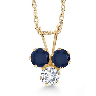 14K Yellow Gold Sapphire and White Lab Grown Diamond 3-Stone Pendant Necklace