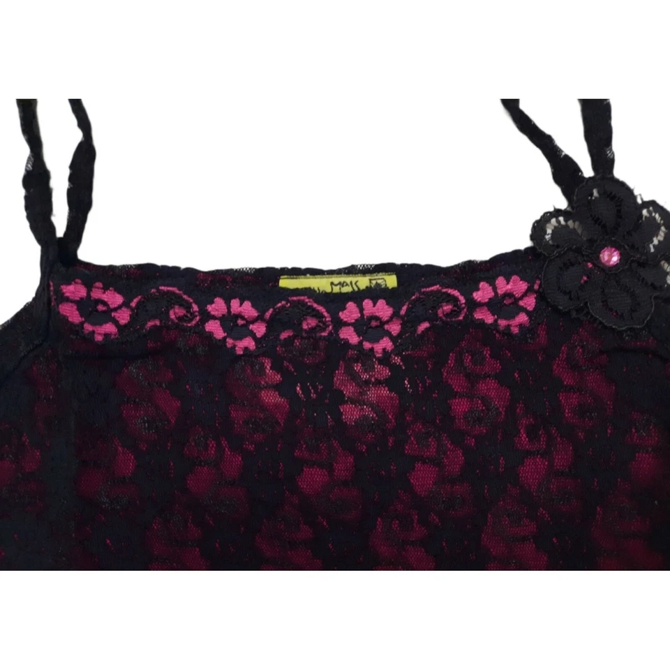 Little Mass Tank Top Girls 14 Black Purple Lace Camisole Rhinestone Y2K Made USA - Image 3 of 4