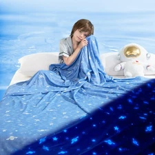 Cooling Glow in The Dark Star Cosmic Blanket for Boys Girls - Gift Throw Keep...