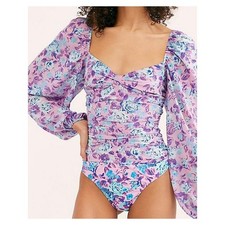 For Love Lemons Lavender and Aqua Floral One-Piece Body Suit