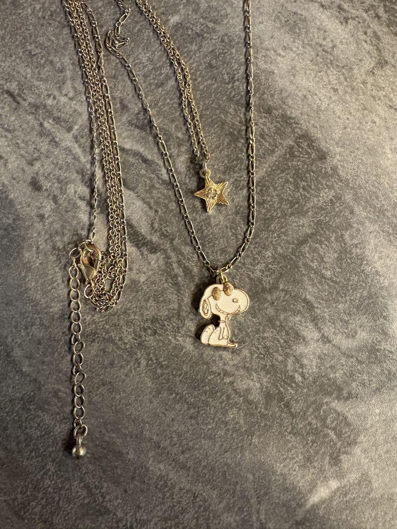 Snoopy Gold 2-Line Necklace with Sunglasses Charm 80cm Rare