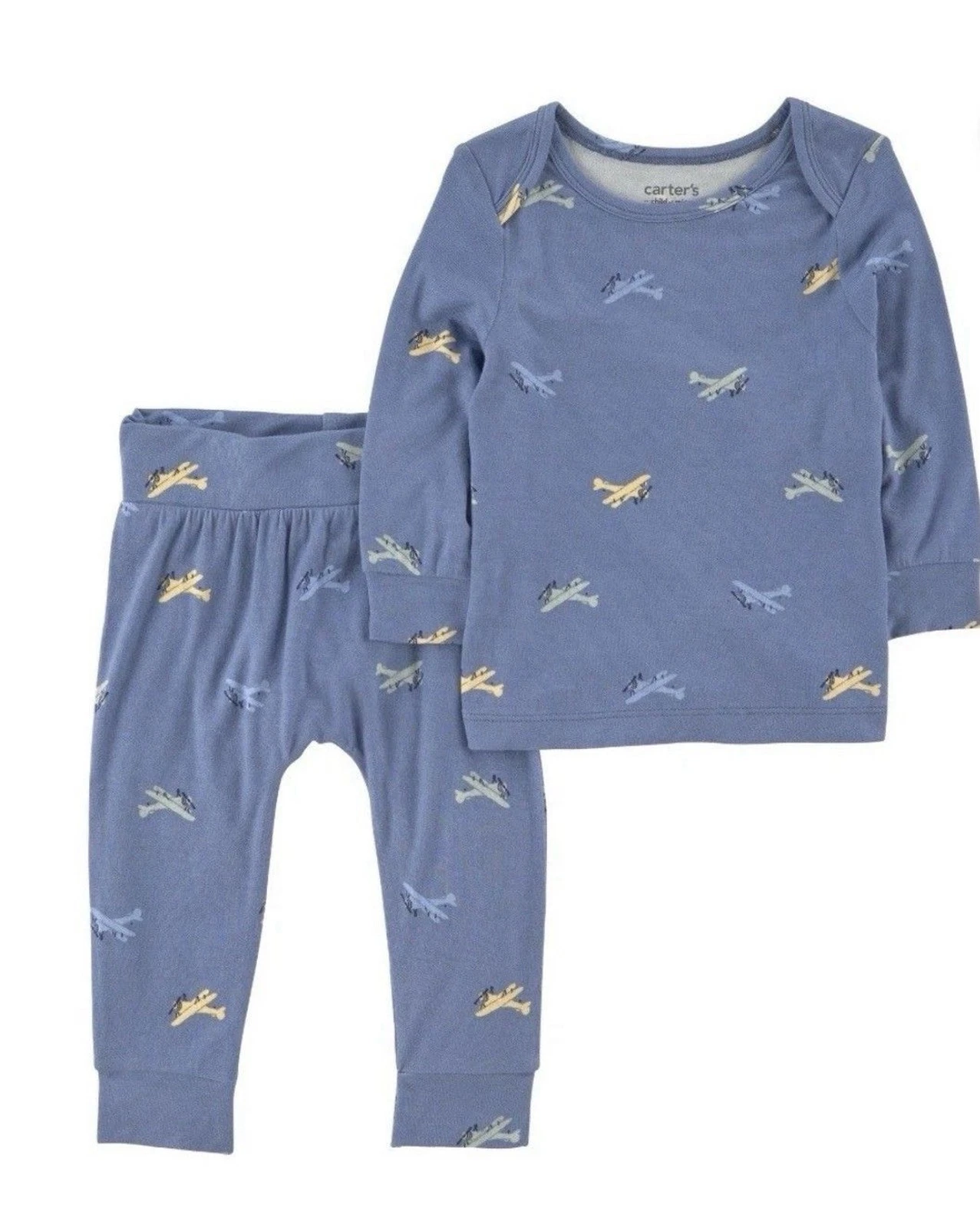 0-3 Months Baby Boys Blue 2 Piece “Planes” Long Sleeve Top & Pants Set