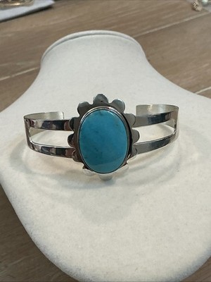 Jay King DTR Sterling Silver Scallop Edge Turquoise Cuff Bracelet Sz 6-1/2, 23g