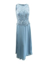J Kara Women's Embellished A-Line Gown and Scarf 14, Dusty Blue/Silver 