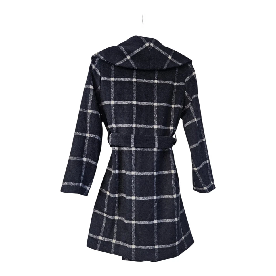 Abrigo envolvente ANN TAYLOR azul marino estampado de ventana con cuello chal mezcla de lana PEQUEÑO PEQUEÑO PEQUEÑO Foto 2 de 4