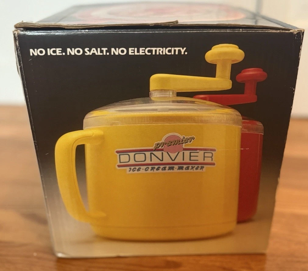 Donvier Premier Ice Cream Maker 1 Pint Yellow HTF Yellow NOS VTG Kitchen Retro