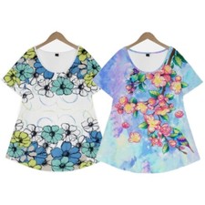 Women's Flower Floral 3D Print Short Sleeve T-Shirt Blouse Loose Fit