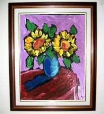 M.Kazav SUNFLOWERS 11x14  MODERN PAINTING  IMPRESSIONIST CANVAS ORIGINAL OIL N/R