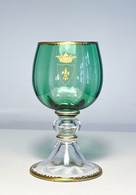Jugendstil Weingläser um 1900 - Gravur Krone + Lilie in Gold- verre cristal