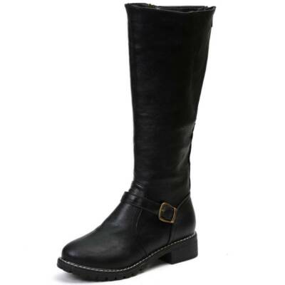Knee High Horse Riding Boots Winter Zip Up Low Heel Wide Calf