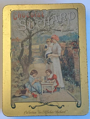 Ancienne Boîte Métal à Gâteaux Chocolat SUCHARD " Décor Collection les Affiches" - Photo 1/4