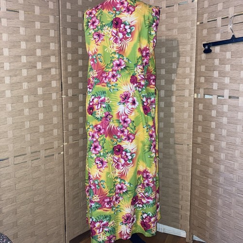 Mama Hawaiian Floral Yellow White Palms Red Hibiscus And Pink Tie Dress Med - Picture 7 of 14