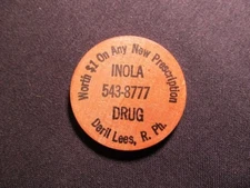 Tulsa, Oklahoma Wooden Nickel Token - Inola Drug Good Neighbor Pharmacy Coin