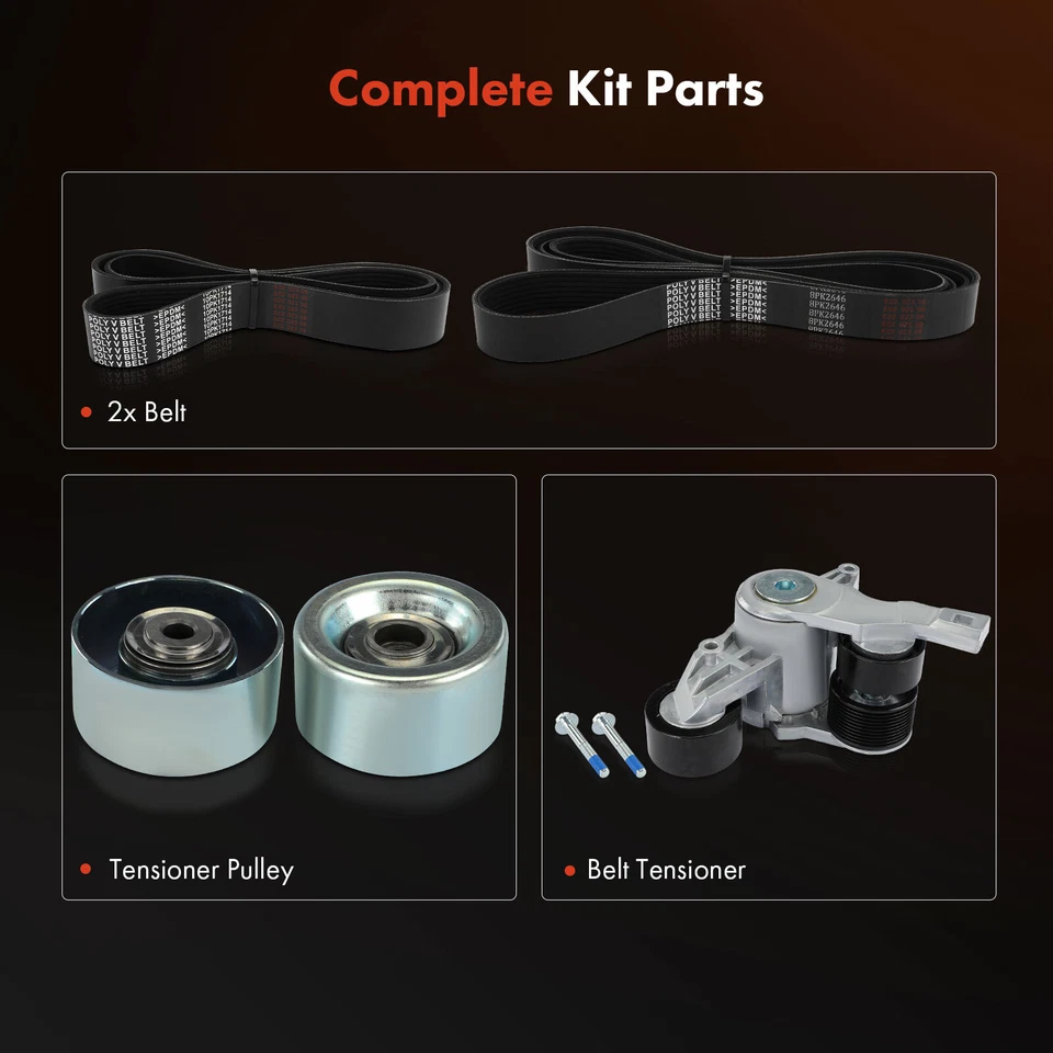 Kit de componentes de transmisión por correa serpentina de 4 piezas para Western Star 4900EX 2010 L6 14,8 L Foto 2 de 4