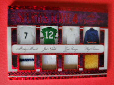 MICKEY MANTLE JOE NAMATH FLOYD PATTERSON GENE SARAZEN JERSEY PATCH CARD #d15/20