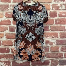 Express Dress Womens Small Orange Navy Blue Multicolor Boho Floral Abstract