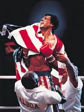 Rocky IV 1985 Sylvester Stallone victory with flag wrapped around Photo - CL0498