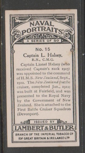CIGARETTE CARDS Lam & But 1915 Naval Portraits - #15 Capt L Halsey - Picture 2 of 2