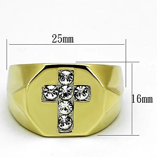 Men's Stainless Steel Cross Religious Christian Faith  Gold GP CZ Crystal Ring - Image 3 of 4